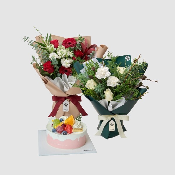 꽃집청년들,크리스마스 꽃다발+케이크