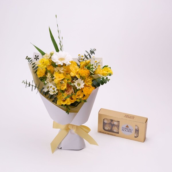 꽃집청년들,프리지아 시즌 꽃다발+페레로로쉐 8구