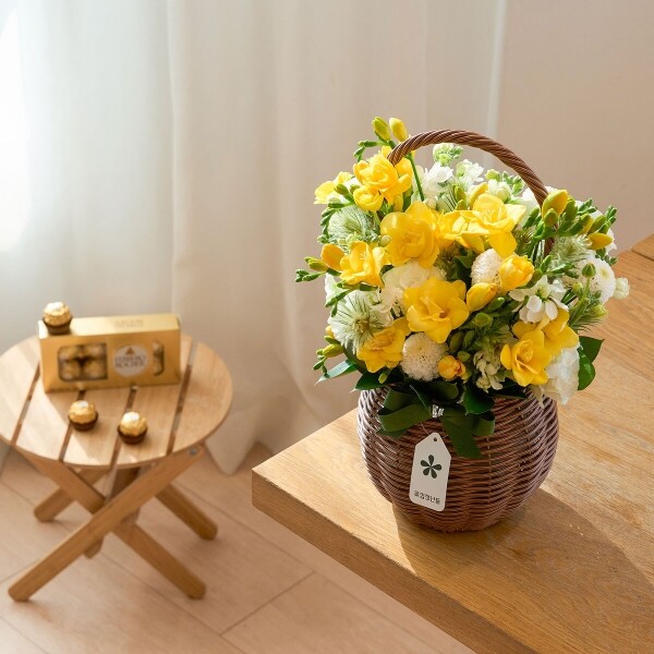 꽃집청년들,프리지아 시즌 꽃바구니+페레로로쉐 8구