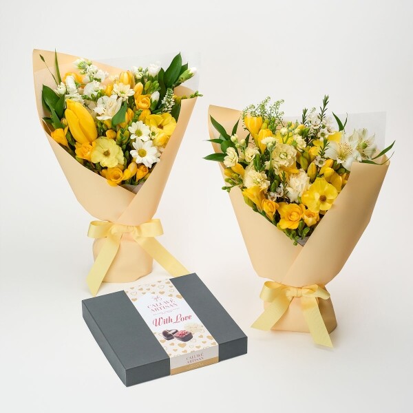 꽃집청년들,화이트데이 프리지아 꽃다발+칼루위 초콜릿 25구